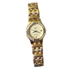 1980s Vintage Longines Laureate Gold Tone Stainless Steel 16 Diamond Watch
